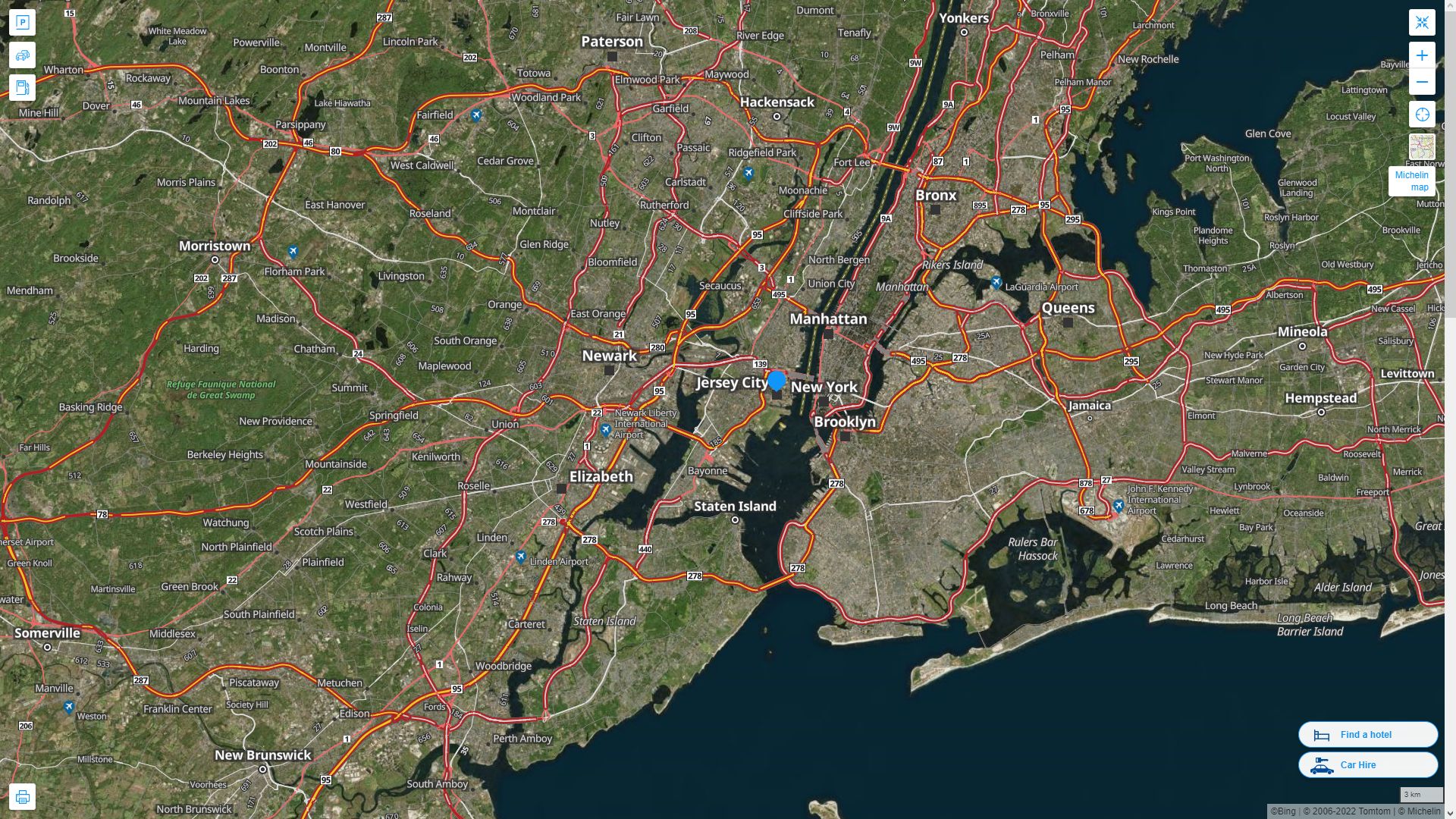 Jersey City New Jersey Highway and Road Map with Satellite View
